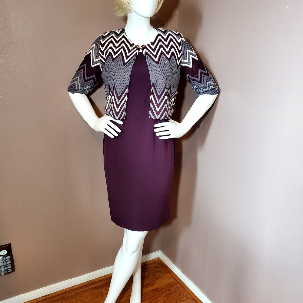 NWT DN DESIGN purple sheath dress & chevron bolero size 8